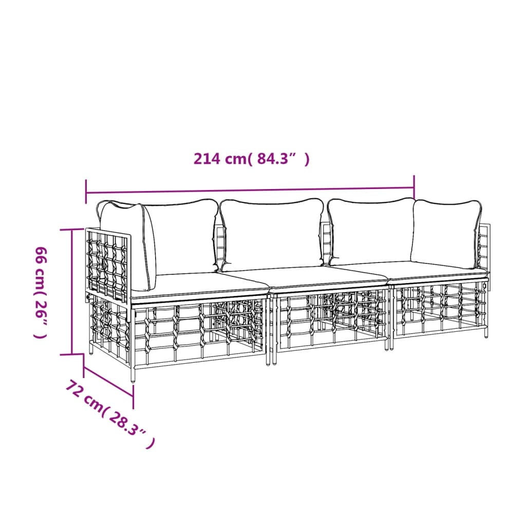 Set Divani da Giardino 3 pz con Cuscini Antracite in Polyrattan 3186695