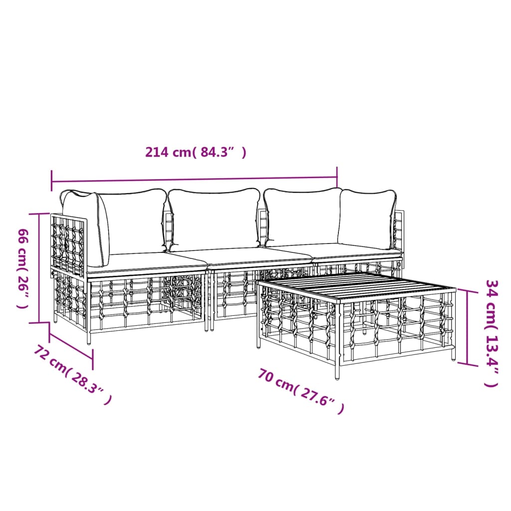 Set Divani da Giardino 4 pz con Cuscini Antracite in Polyrattan 3186697