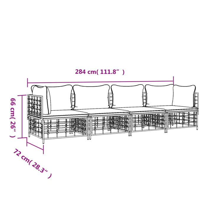 Set Divani da Giardino 4 pz con Cuscini Antracite in Polyrattan 3186699