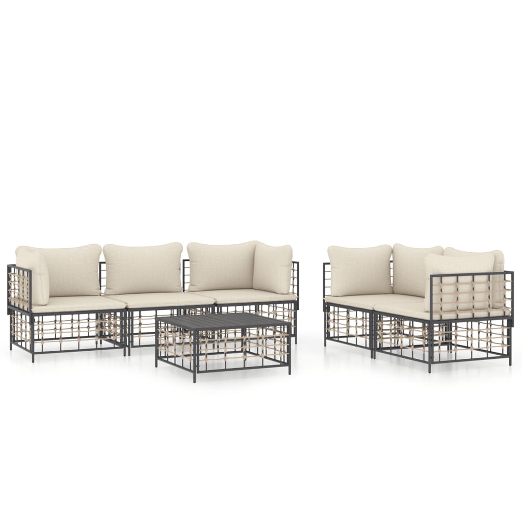 Set Divani da Giardino 6 pz con Cuscini Antracite in Polyrattan 3186704