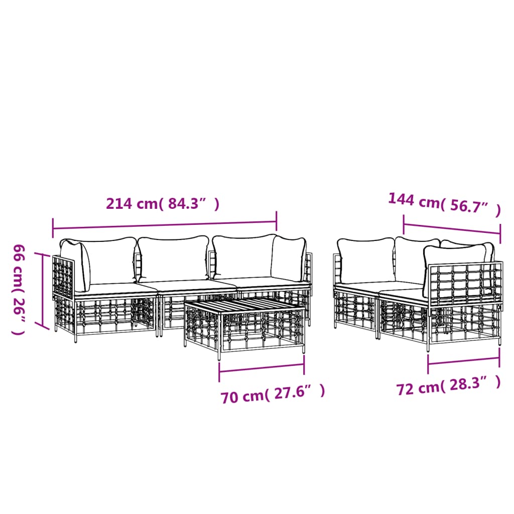 Set Divani da Giardino 6 pz con Cuscini Antracite in Polyrattan 3186704