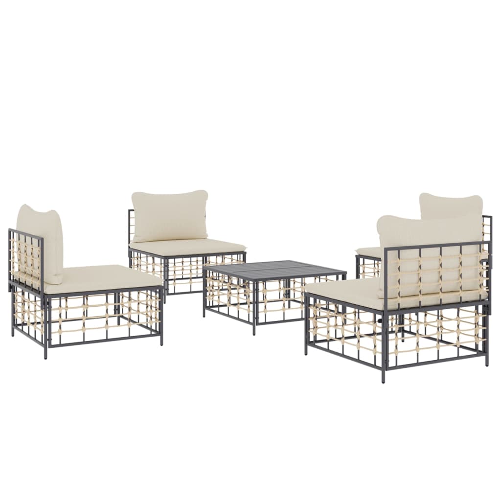 Set Divani da Giardino 5 pz con Cuscini Antracite in Polyrattan 3186710