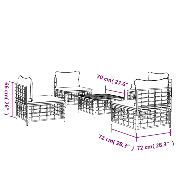 Set Divani da Giardino 5 pz con Cuscini Antracite in Polyrattan 3186710