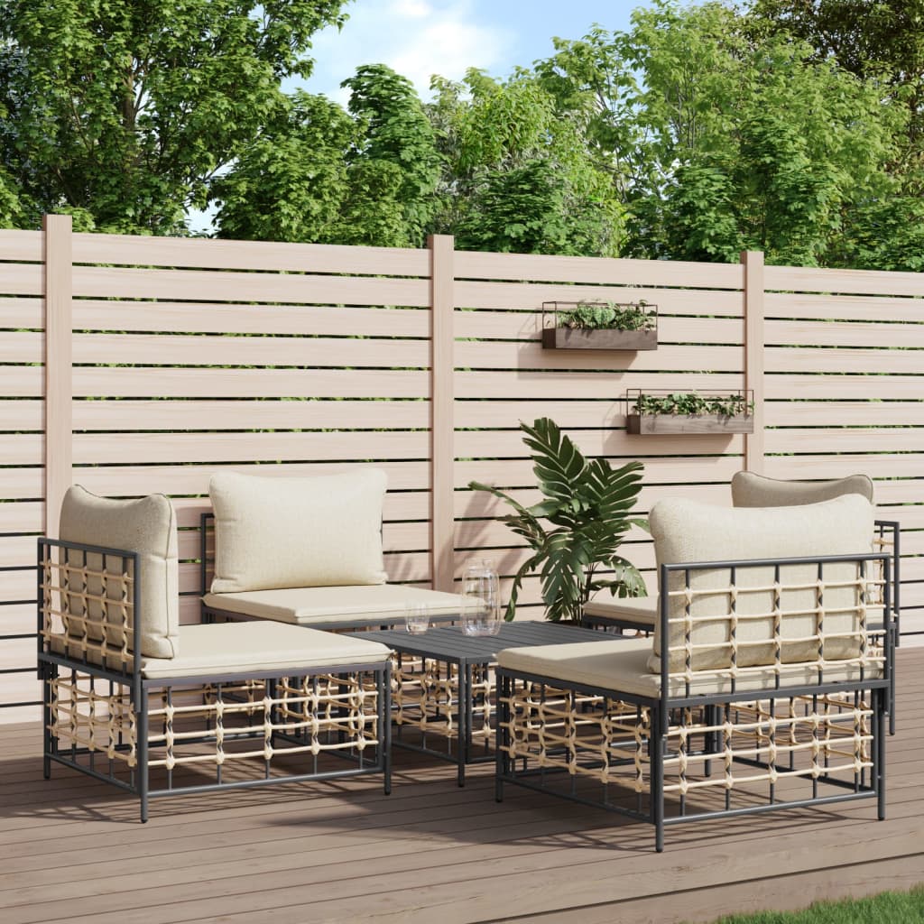 Set Divani da Giardino 5 pz con Cuscini Antracite in Polyrattan 3186710