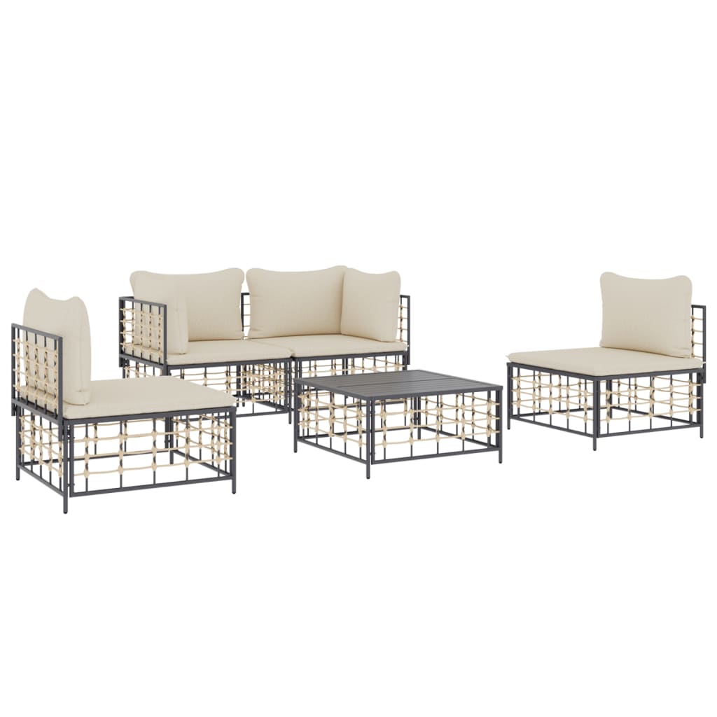 Set Divani da Giardino 5 pz con Cuscini Antracite in Polyrattan 3186714