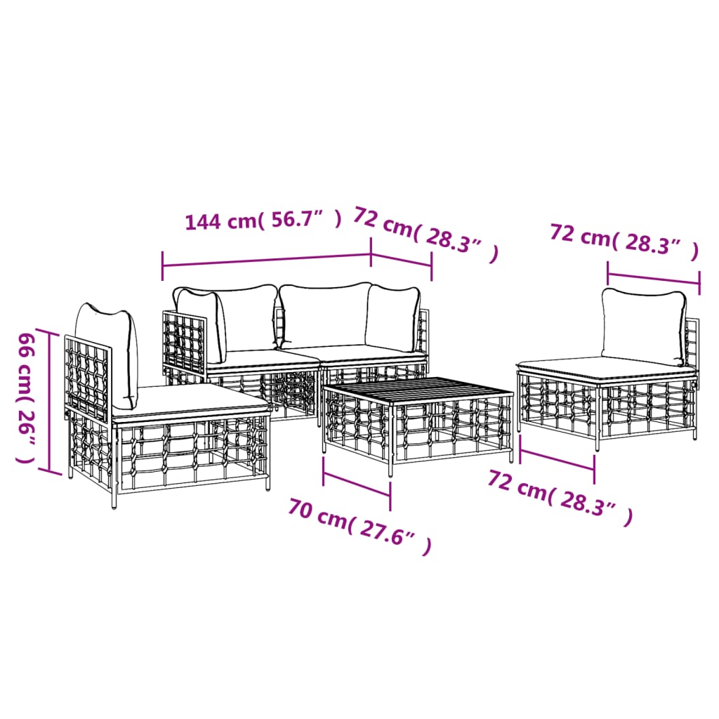 Set Divani da Giardino 5 pz con Cuscini Antracite in Polyrattan 3186714