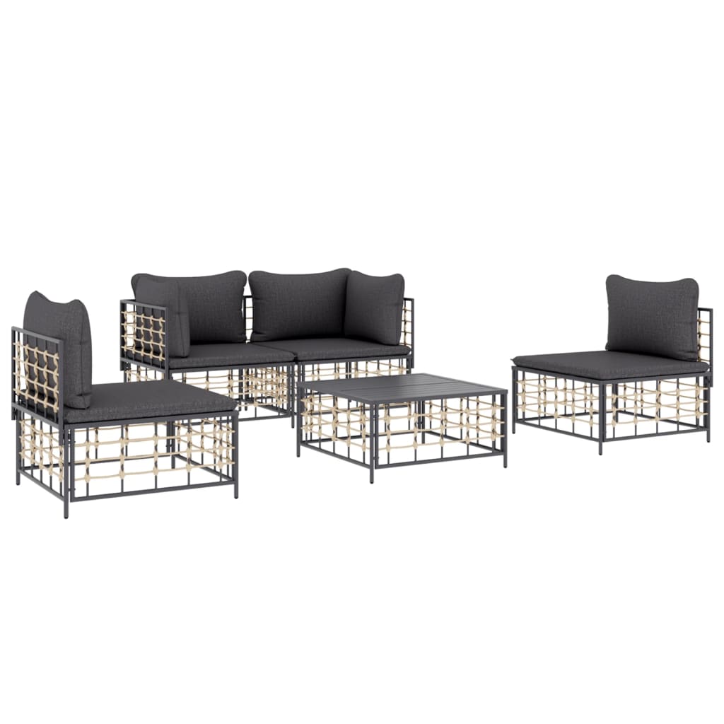 Set Divani da Giardino 5 pz con Cuscini Antracite in Polyrattan 3186715