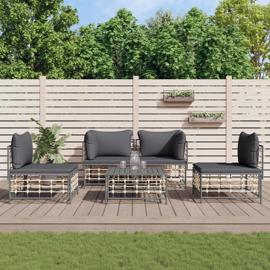 Set Divani da Giardino 5 pz con Cuscini Antracite in Polyrattan 3186715