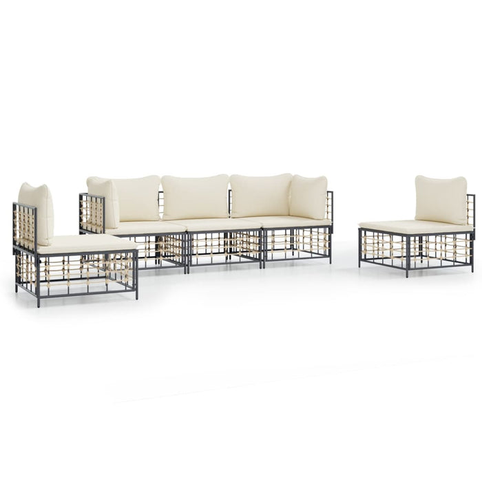 Set Divani da Giardino 5 pz con Cuscini Antracite in Polyrattan 3186716