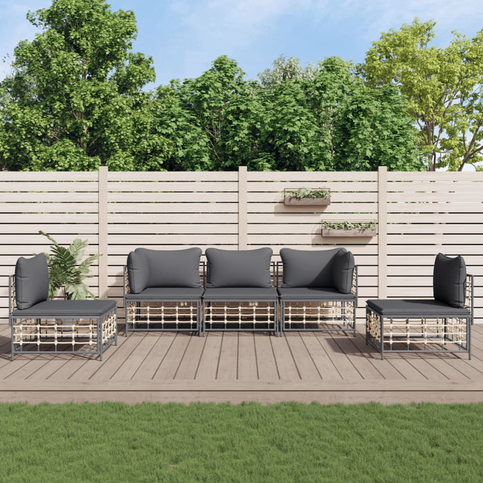 Set Divani da Giardino 5 pz con Cuscini Antracite in Polyrattan 3186717