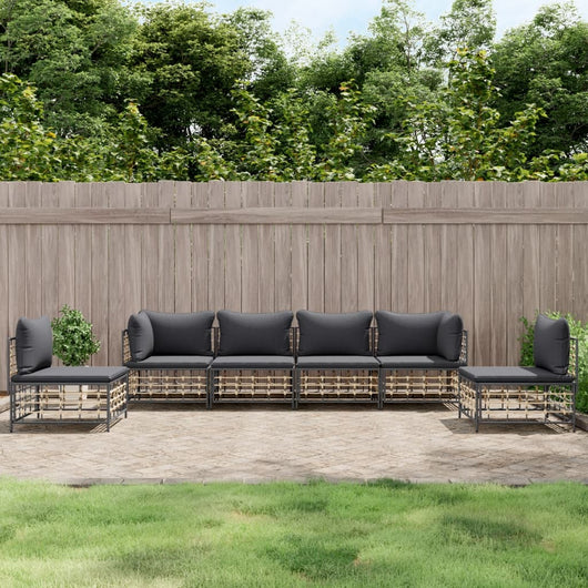 Set Divani da Giardino 6 pz con Cuscini Antracite in Polyrattan 3186721