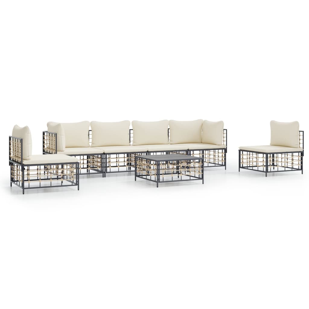 Set Divani da Giardino 7 pz con Cuscini Antracite in Polyrattan 3186722