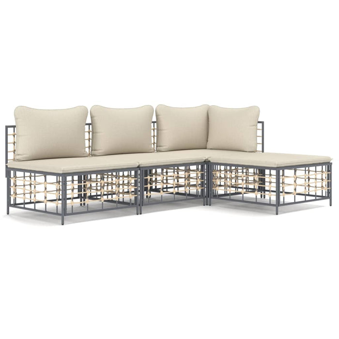 Set Divani da Giardino 4 pz con Cuscini Antracite in Polyrattan 3186730