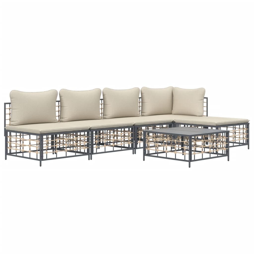 Set Divani da Giardino 6 pz con Cuscini Antracite in Polyrattan 3186736