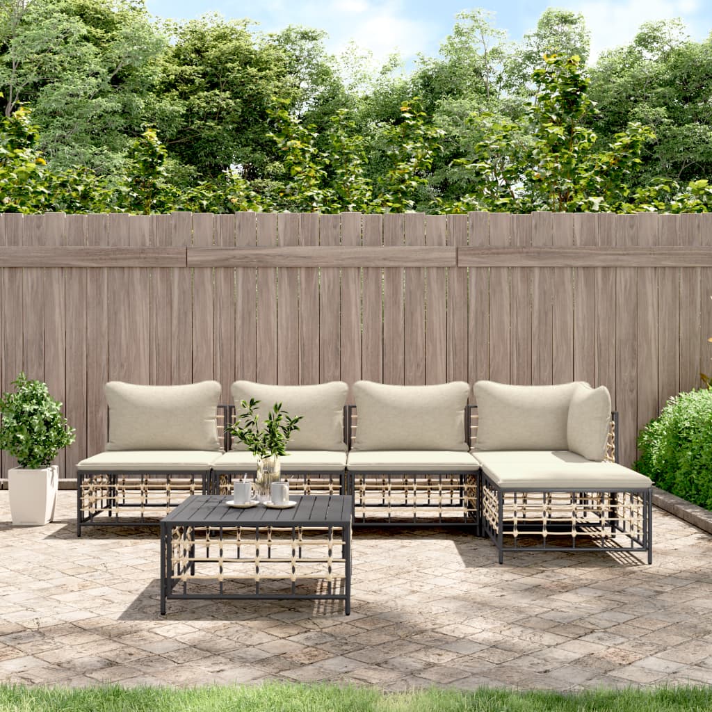 Set Divani da Giardino 6 pz con Cuscini Antracite in Polyrattan 3186736