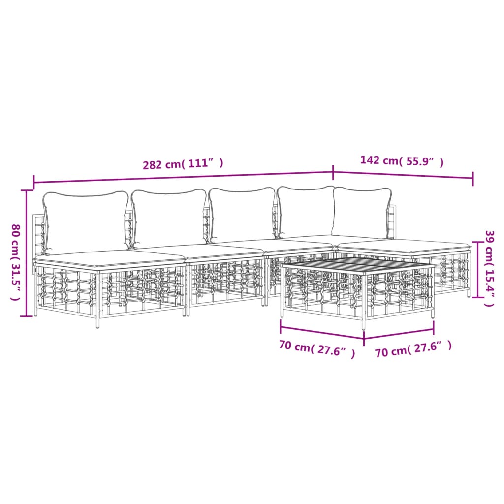 Set Divani da Giardino 6 pz con Cuscini Antracite in Polyrattan 3186737