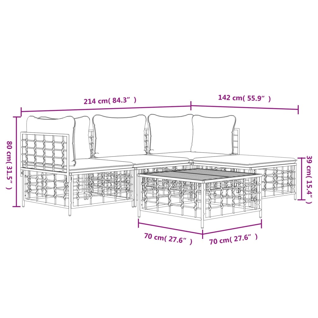 Set Divani da Giardino 4 pz con Cuscini Antracite in Polyrattan 3186741