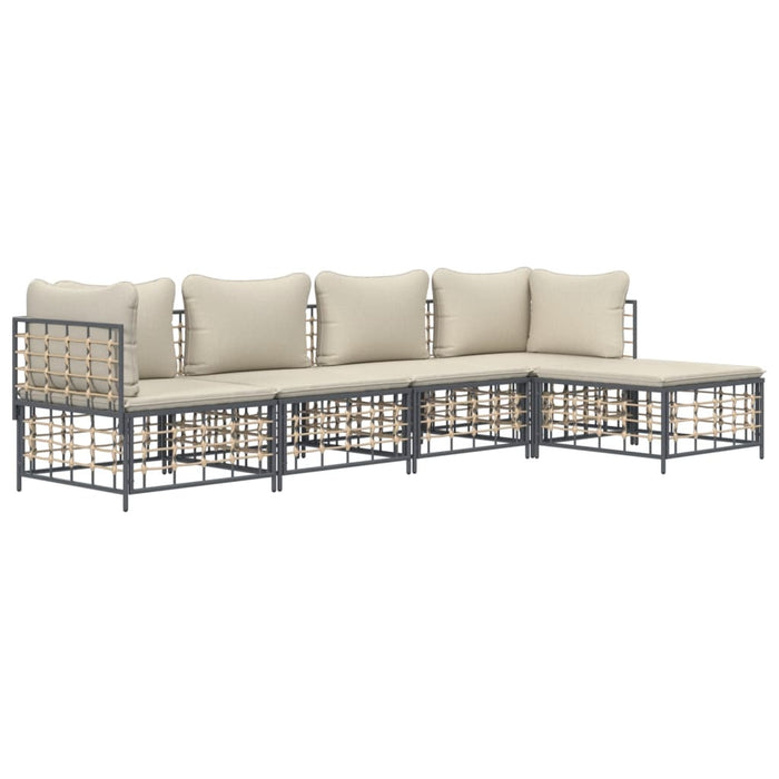 Set Divani da Giardino 5 pz con Cuscini Antracite in Polyrattan 3186742