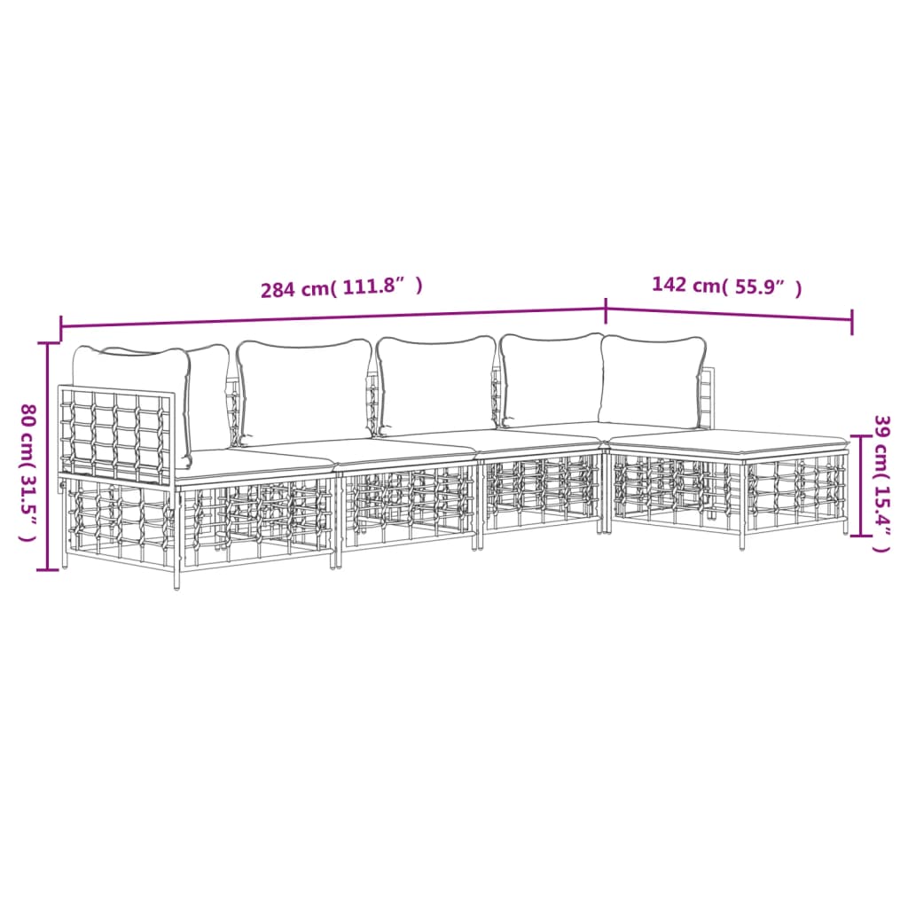 Set Divani da Giardino 5 pz con Cuscini Antracite in Polyrattan 3186742