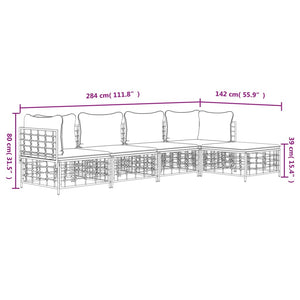 Set Divani da Giardino 5 pz con Cuscini Antracite in Polyrattan 3186742