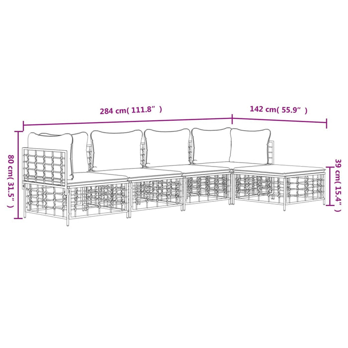 Set Divani da Giardino 5 pz con Cuscini Antracite in Polyrattan 3186742