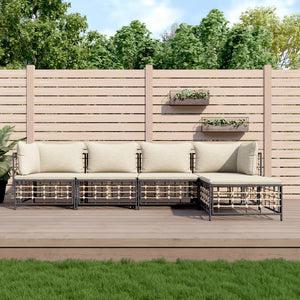 Set Divani da Giardino 5 pz con Cuscini Antracite in Polyrattan 3186742