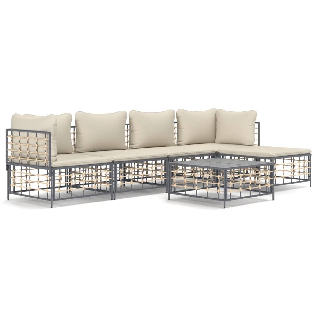 Set Divani da Giardino 6 pz con Cuscini Antracite in Polyrattancod mxl 77190