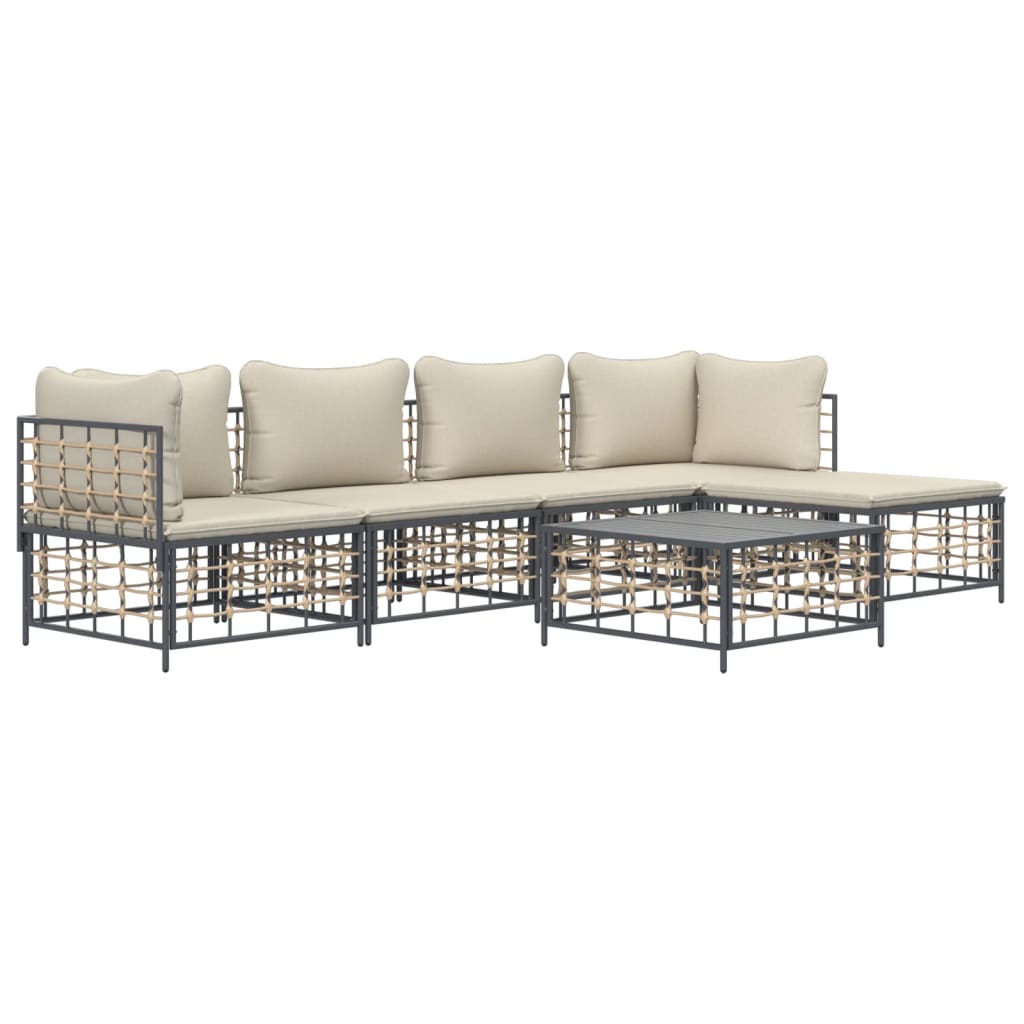 Set Divani da Giardino 6 pz con Cuscini Antracite in Polyrattancod mxl 77190