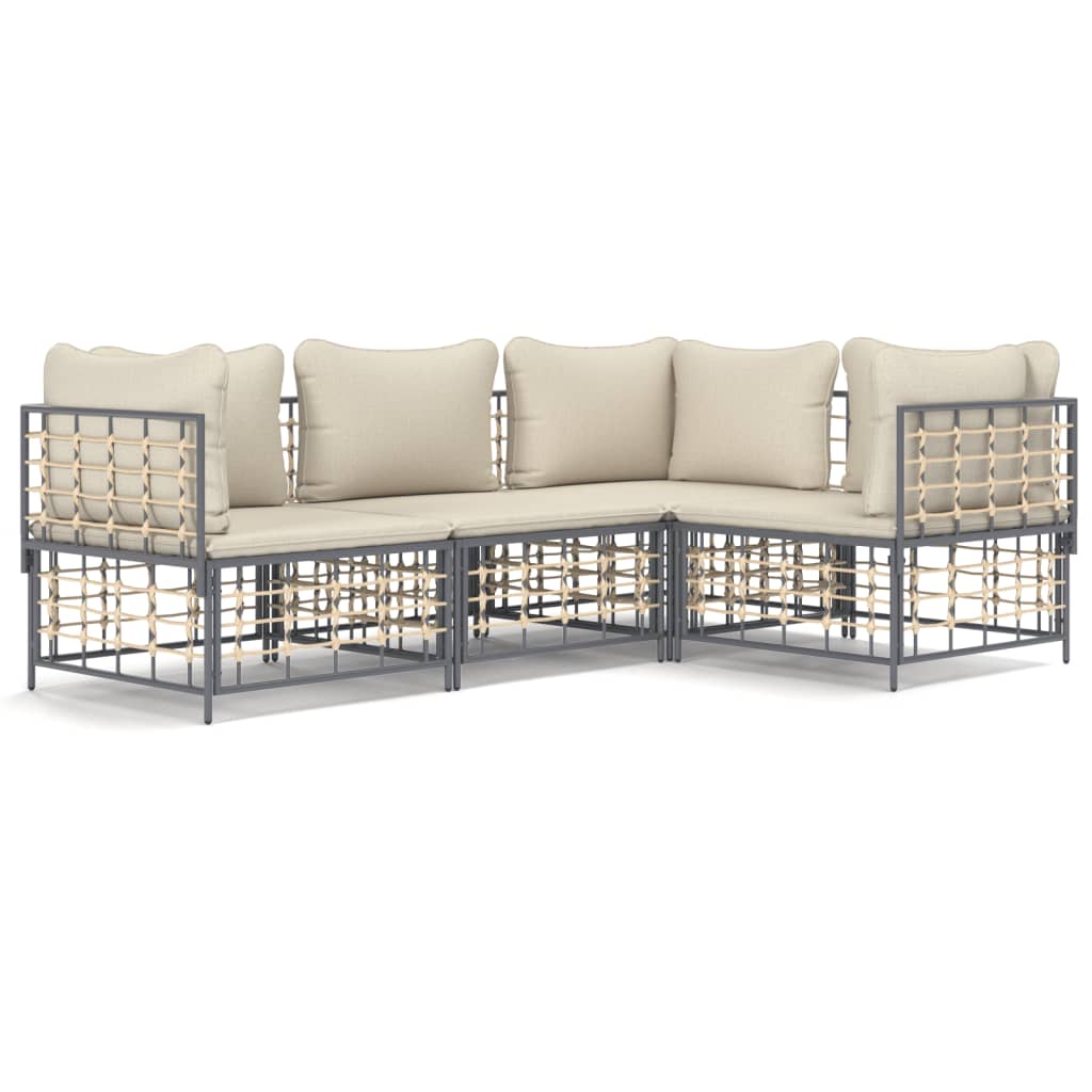 Set Divani da Giardino 4 pz con Cuscini Antracite in Polyrattan 3186746