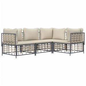 Set Divani da Giardino 4 pz con Cuscini Antracite in Polyrattan 3186746