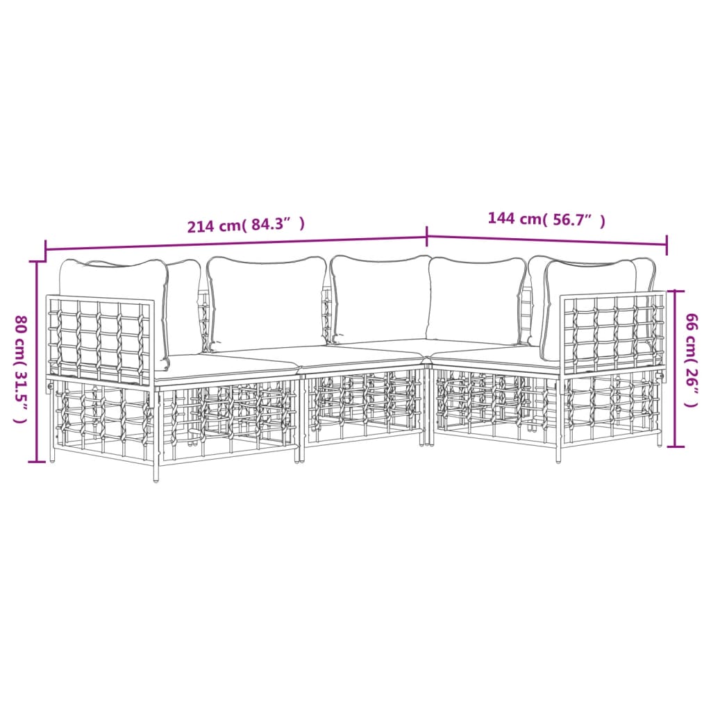 Set Divani da Giardino 4 pz con Cuscini Antracite in Polyrattan 3186746