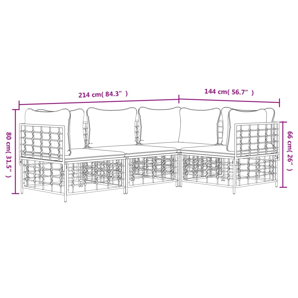 Set Divani da Giardino 4 pz con Cuscini Antracite in Polyrattan 3186747