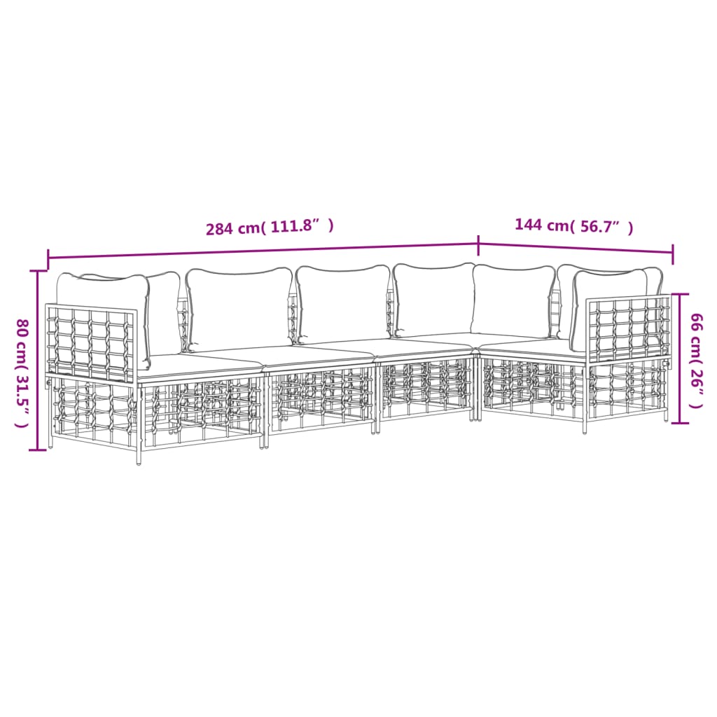 Set Divani da Giardino 5 pz con Cuscini Antracite in Polyrattan 3186751