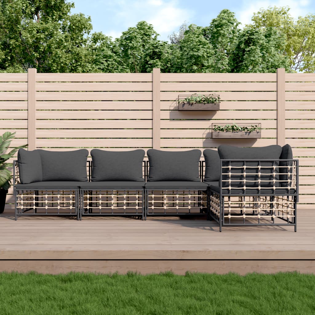 Set Divani da Giardino 5 pz con Cuscini Antracite in Polyrattan 3186751