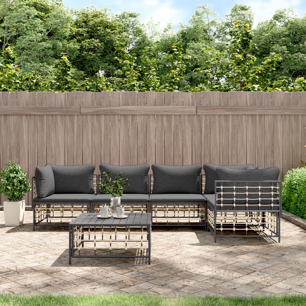 Set Divani da Giardino 6 pz con Cuscini Antracite in Polyrattancod mxl 100530