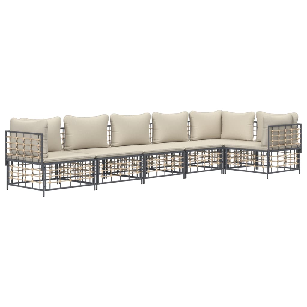 Set Divani da Giardino 6 pz con Cuscini Antracite in Polyrattan 3186754