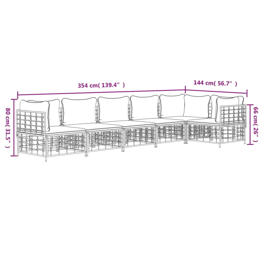 Set Divani da Giardino 6 pz con Cuscini Antracite in Polyrattan 3186754