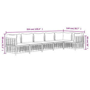 Set Divani da Giardino 6 pz con Cuscini Antracite in Polyrattan 3186754