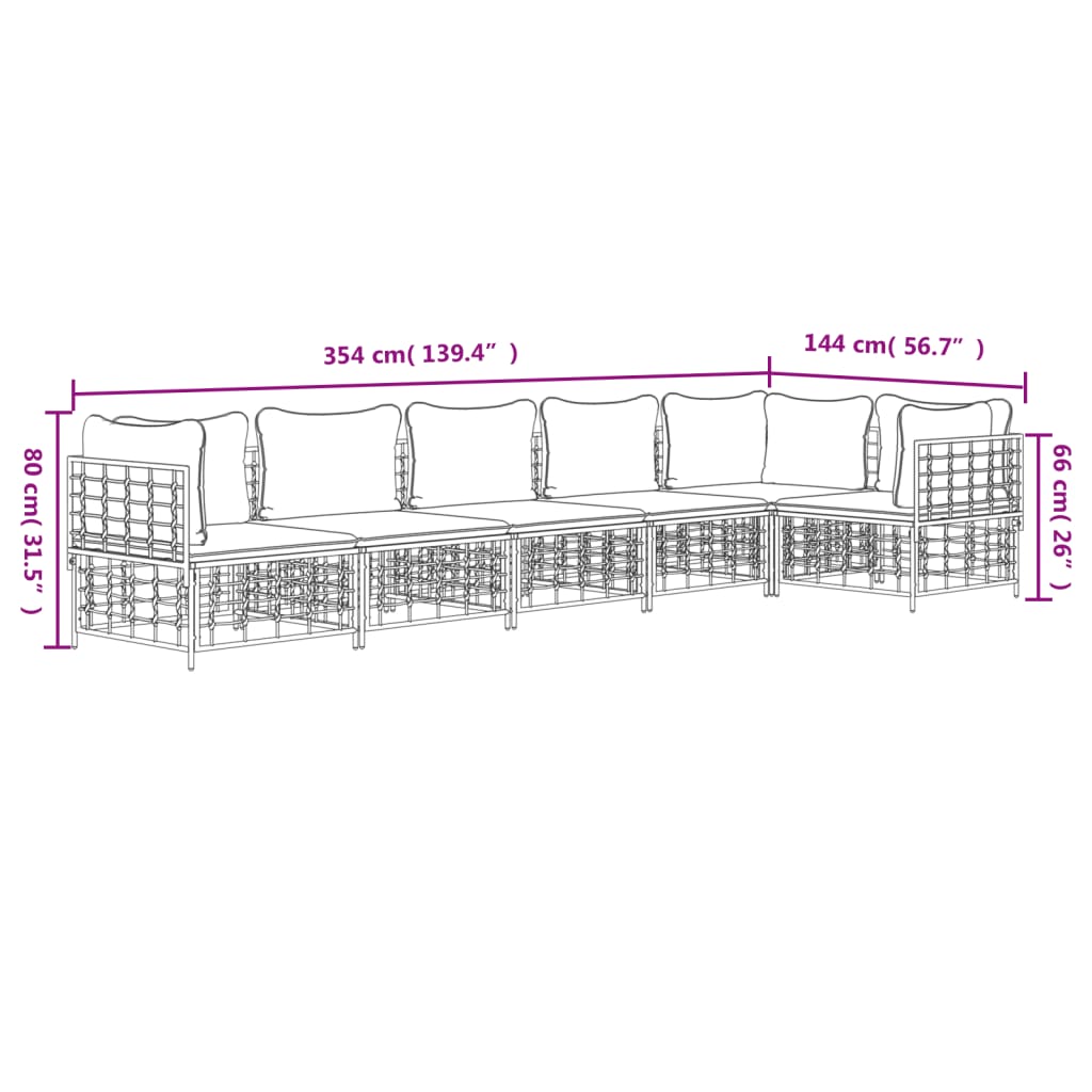 Set Divani da Giardino 6 pz con Cuscini Antracite in Polyrattan 3186755