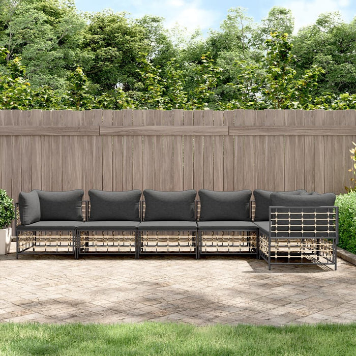 Set Divani da Giardino 6 pz con Cuscini Antracite in Polyrattan 3186755