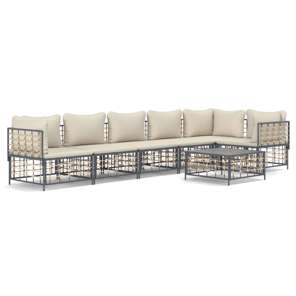 Set Divani da Giardino 7 pz con Cuscini Antracite in Polyrattan 3186756