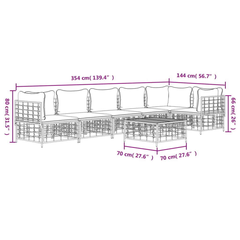 Set Divani da Giardino 7 pz con Cuscini Antracite in Polyrattan 3186756