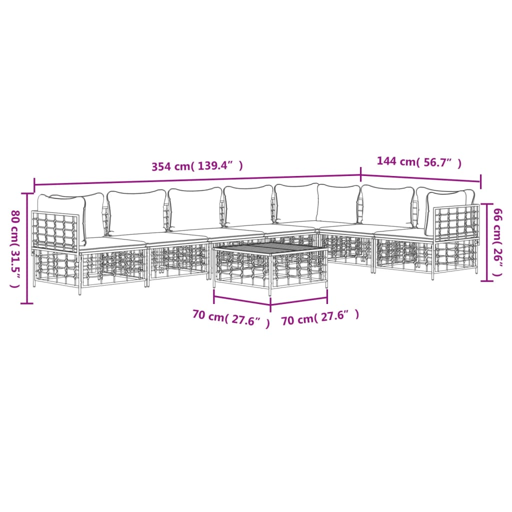 Set Divani da Giardino 8 pz con Cuscini Antracite in Polyrattan 3186762