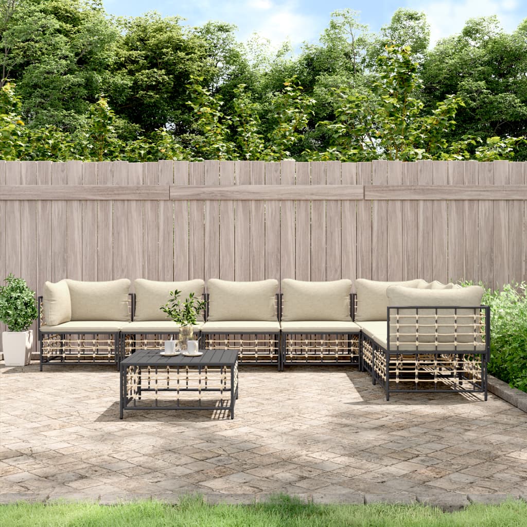 Set Divani da Giardino 8 pz con Cuscini Antracite in Polyrattan 3186762