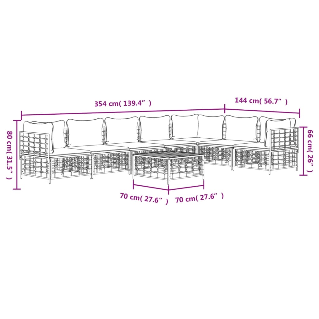 Set Divani da Giardino 8 pz con Cuscini Antracite in Polyrattan 3186763