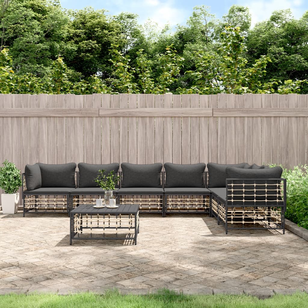 Set Divani da Giardino 8 pz con Cuscini Antracite in Polyrattan 3186763