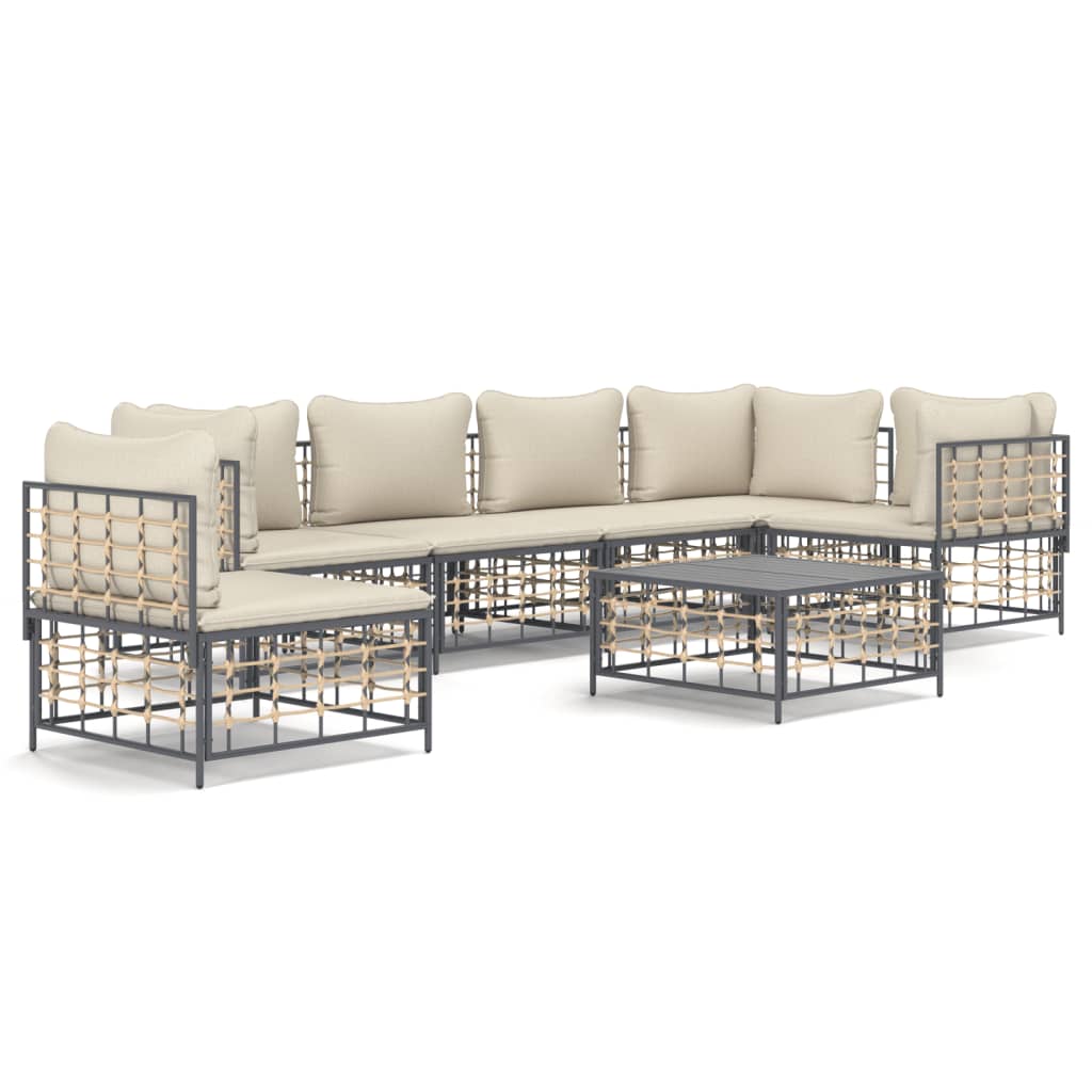 Set Divani da Giardino 7 pz con Cuscini Antracite in Polyrattan 3186766