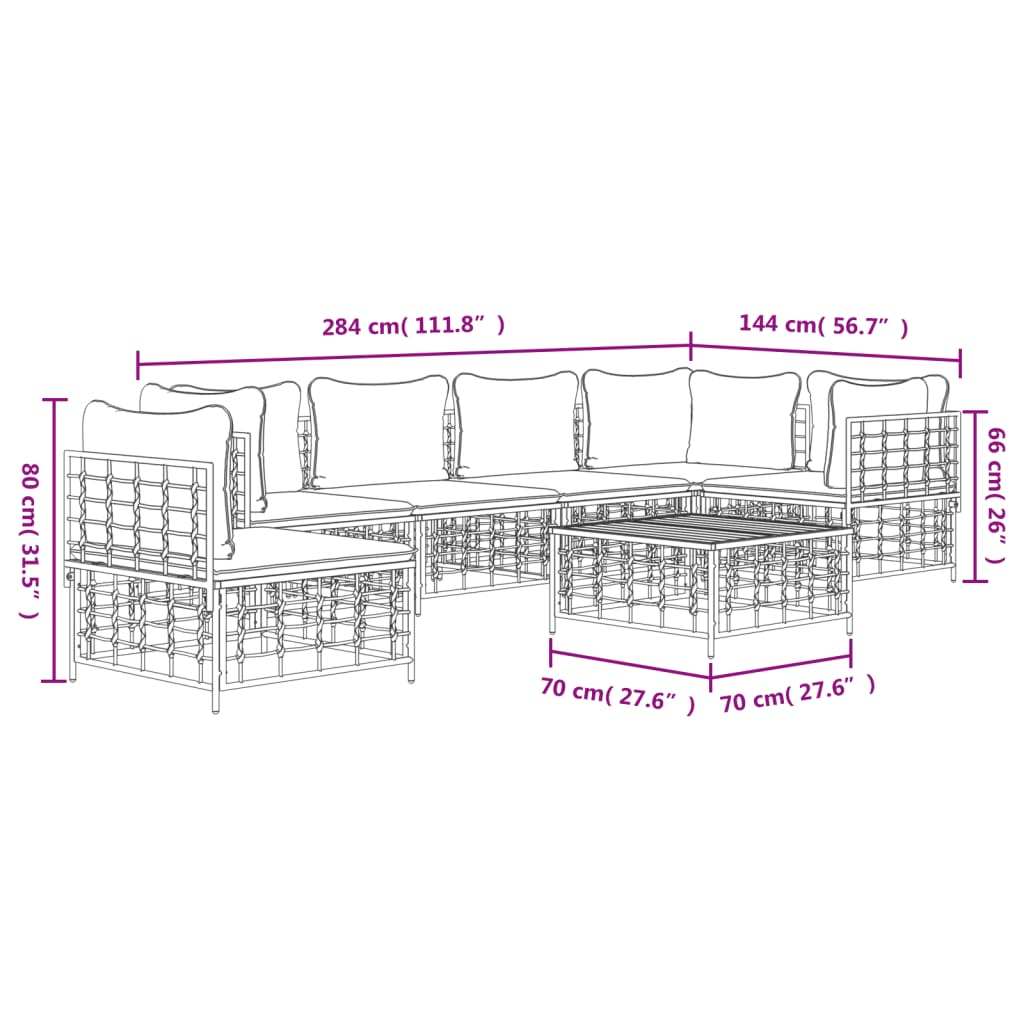 Set Divani da Giardino 7 pz con Cuscini Antracite in Polyrattan 3186767