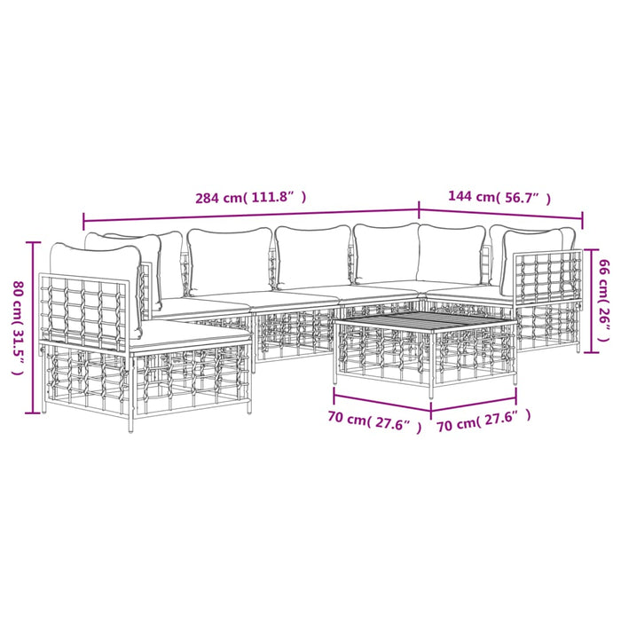 Set Divani da Giardino 7 pz con Cuscini Antracite in Polyrattan 3186767