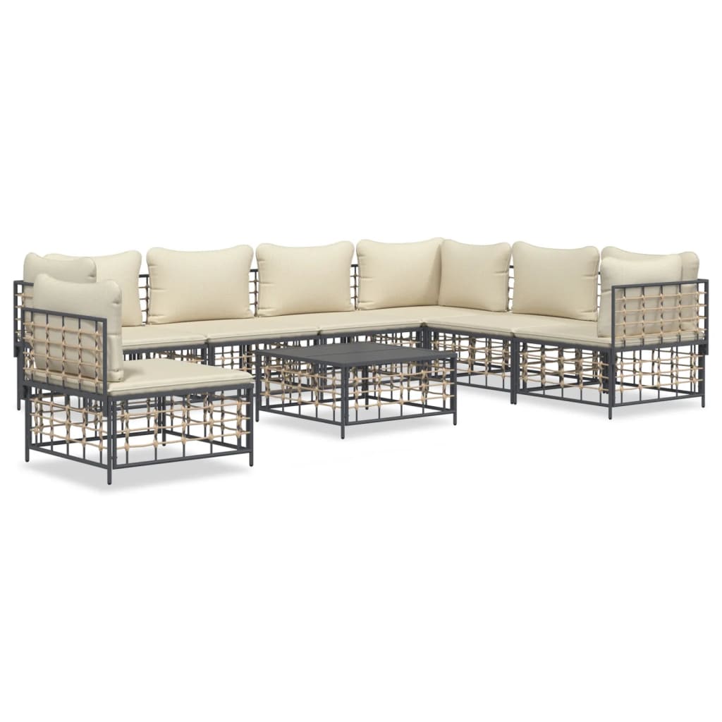 Set Divani da Giardino 8 pz con Cuscini Antracite in Polyrattancod mxl 124485